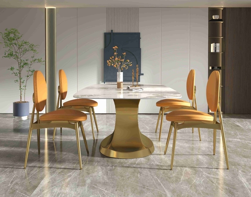 201 salon bas formé par seater de luxe de la table de salle à manger 6 de collection d'or d'acier inoxydable