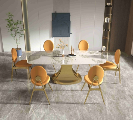 201 salon bas formé par seater de luxe de la table de salle à manger 6 de collection d'or d'acier inoxydable