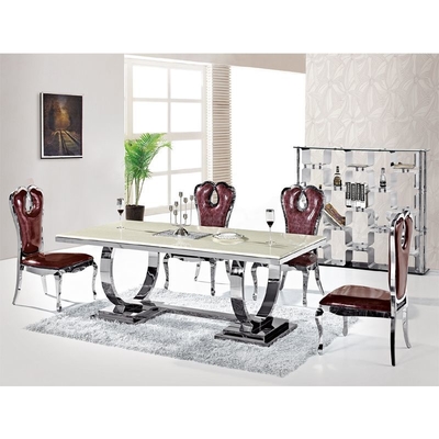 Dessus de luxe argenté de verre trempé de Seater de la table de salle à manger 6 du confort 150X90X75