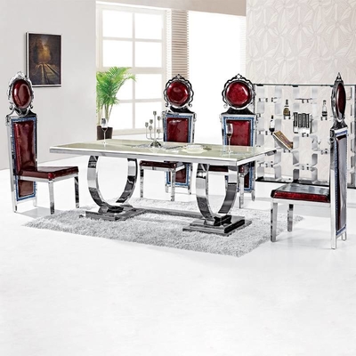 Dessus de luxe argenté de verre trempé de Seater de la table de salle à manger 6 du confort 150X90X75