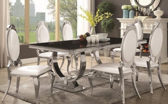 Dessus de luxe argenté de verre trempé de Seater de la table de salle à manger 6 du confort 150X90X75
