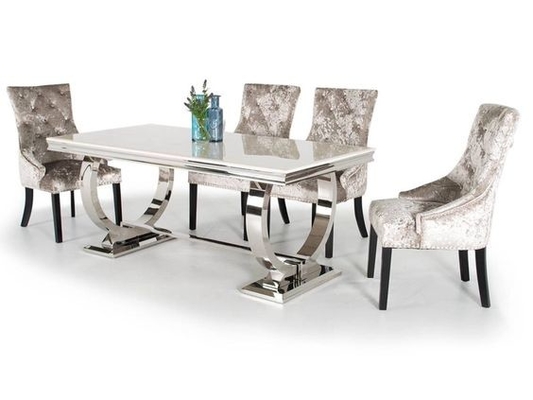 Dessus de luxe argenté de verre trempé de Seater de la table de salle à manger 6 du confort 150X90X75