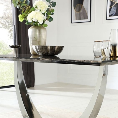 La table de salle à manger supérieure de marbre noire argentée d'acier inoxydable a mis les tables de salle à manger modernes de luxe 150X90X75