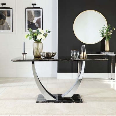 La table de salle à manger supérieure de marbre noire argentée d'acier inoxydable a mis les tables de salle à manger modernes de luxe 150X90X75