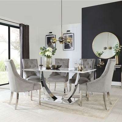 La table de salle à manger supérieure de marbre noire argentée d'acier inoxydable a mis les tables de salle à manger modernes de luxe 150X90X75