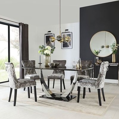 La table de salle à manger supérieure de marbre noire argentée d'acier inoxydable a mis les tables de salle à manger modernes de luxe 150X90X75