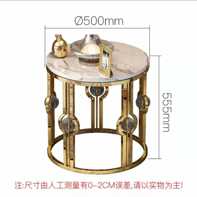 L'or a plaqué le métal de luxe Crystal Ball Round Corner Table de côté d'acier inoxydable de lumière de marbre de Tableau
