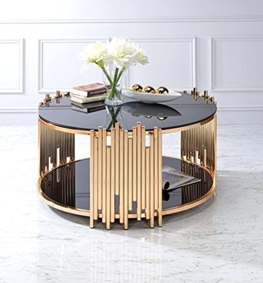 Table basse supérieure en verre de marbre de rond d'or avec la grève Deisgn de stockage