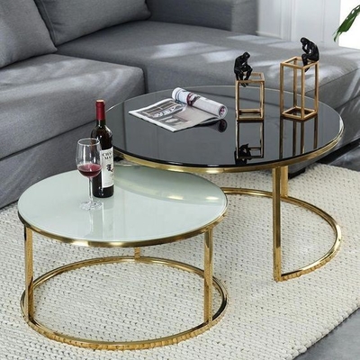 Table basse supérieure en verre de marbre de rond d'or avec la grève Deisgn de stockage