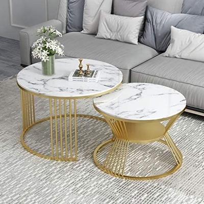 Table basse supérieure en verre de marbre de rond d'or avec la grève Deisgn de stockage