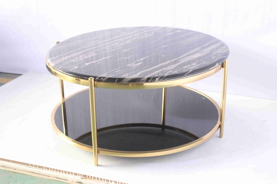 Double table basse ronde en verre avec l'utilisation de maison en métal d'or