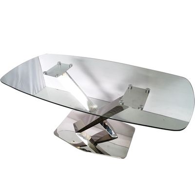Bon prix Table à manger en verre restaurant salle à manger en acier inoxydable table et chaises en ligne