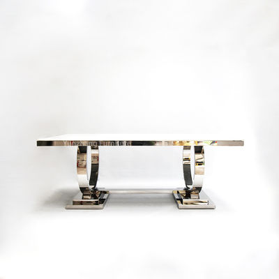 Bon prix Deux cercles lissent l'utilisation moderne de famille d'acier inoxydable du principal 201 de marbre de table de salle à manger en ligne