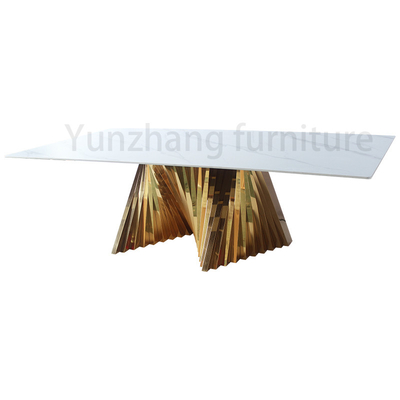 Tables de salle à manger modernes de luxe irrégulières d'or à base métallique avec le dessus de marbre de Tableau