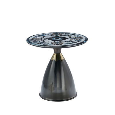 Bon prix Moderne lumineux de luxe salon rond noir de marbre regarder verre haut métal base des tables d'angle table de côté en ligne