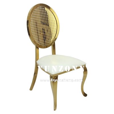Bon prix Design d'empilement de luxe or chaise de salle à manger en acier inoxydable pour les événements de mariage Location de salle de fête en ligne