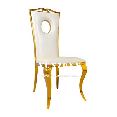 Bon prix Chaise de salle à manger en acier inoxydable or Chaise de mariage en cuir en PU blanc de luxe pour les événements de fête d'hôtel en ligne