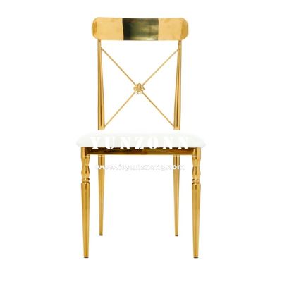 Bon prix Fête de banquet Location d'hôtel en or en acier inoxydable Chaises de mariage pour salle d'événements en ligne