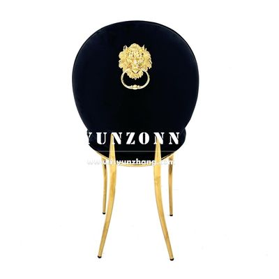 Bon prix Chaise de banquet en acier inoxydable doré du marché de gros de Dubaï, chaise de salle à manger de luxe d'hôtel avec accoudoir Royal Lion en ligne