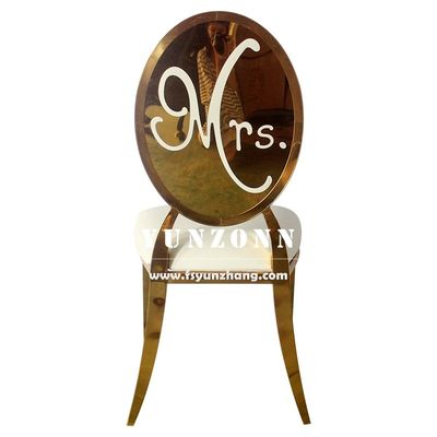 Bon prix Luxe or en acier inoxydable arrière rond M. et Mme mariée et marié banquet de mariage chaise en ligne