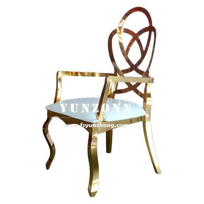 Bon prix Meubles de mariage de luxe Rose sculpté à l' arrière Chaise d' hôtel Restaurant Or Chaise de banquet en acier inoxydable en ligne