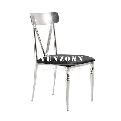 Chaise à manger en velours noir à dos haut Pieds en acier inoxydable Hôtel Événements Salle à manger SS Chaises de meubles