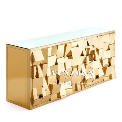 Bon prix Table de bar rectangulaire moderne en acier inoxydable et fer avec plateau en verre miroir, nouveau design pour club, bar, hôtel et événements de mariage en ligne