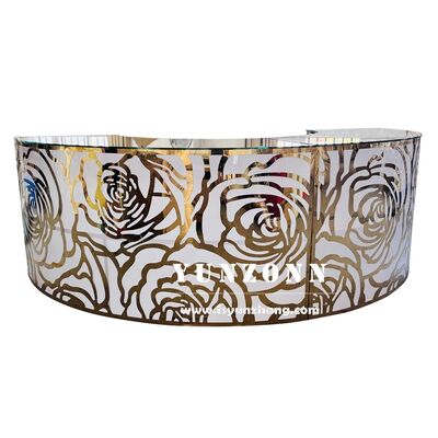 Bon prix Mobilier de club Table de bar portable à motif rose doré avec cadre rond en acier inoxydable Comptoir de bar de mariage en ligne