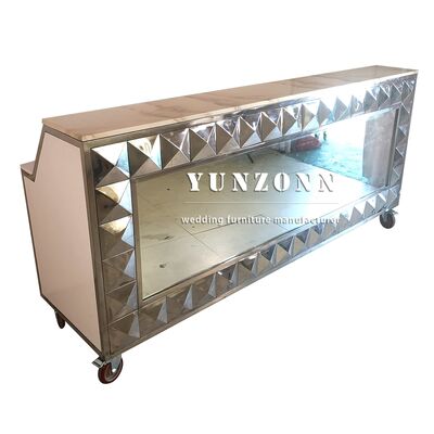 Bon prix Comptoir de bar en acier inoxydable et verre miroir en forme de demi-lune pour fête de mariage et boîte de nuit en ligne