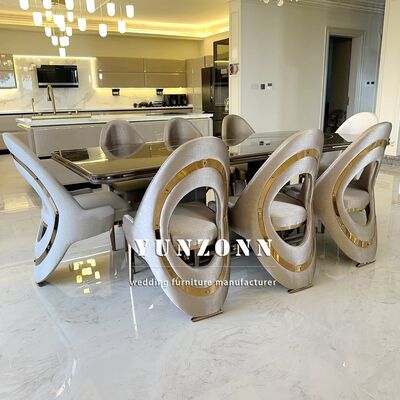 Bon prix Chaise de salle à manger de luxe dorée, style nordique italien, moderne, luxe léger, pieds en acier inoxydable, velours/cuir pour villa en ligne