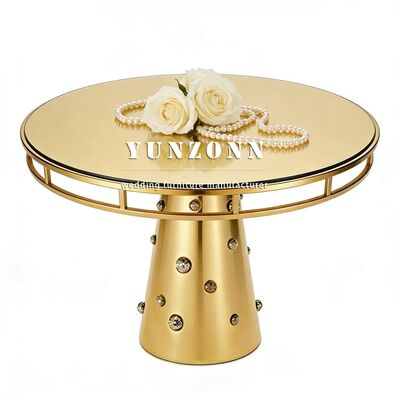 Bon prix Nouvelle conception élégante table ronde base en acier inoxydable table de mariage avec cristal pour meubles d'hôtel de mariage en ligne