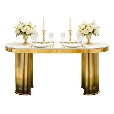 Bon prix Table de mariage de luxe en acier inoxydable pour fêtes, plateau en MDF, table VIP de mariage pour mariée, table de mariage dorée de luxe pour mobilier d'événement en ligne