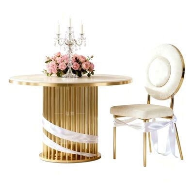 Bon prix Table de gâteau de mariage en or de luxe moderne Dernière table ronde en acier inoxydable pour meubles d'hôtel et de mariage intérieurs / extérieurs en ligne