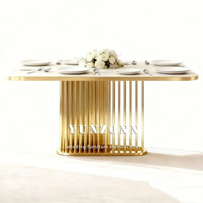 Bon prix Table de banquet en acier inoxydable avec plateau en marbre pour mariage en extérieur, mobilier de location durable au design contemporain en ligne