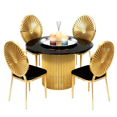 Bon prix Table de salle à manger avec plateau en verre miroir trempé et structure en acier inoxydable doré pour mariage en ligne