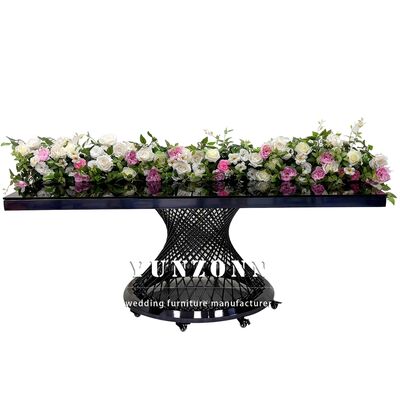 Bon prix Table à manger en verre haut en noir en acier inoxydable Rectangle Table de mariage en métal en ligne