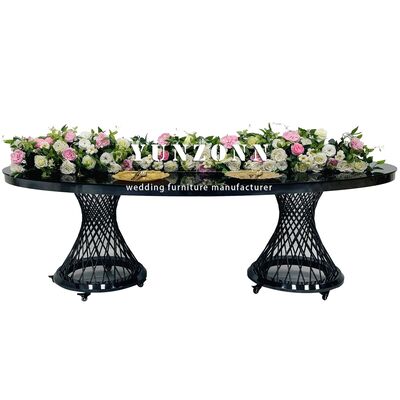 Bon prix Décoration de mariage Luxe Table de mariage en acier inoxydable noir Table de mariage ovale Table mobile en ligne