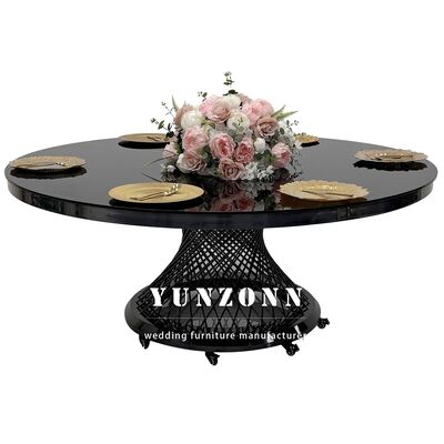 Bon prix Table à manger en verre haut noir en acier inoxydable Table de mariage en métal rond mobile en ligne