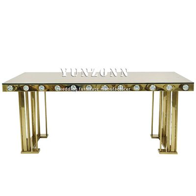 Bon prix Tables rectangulaires de banquet de luxe modernes, pieds en acier inoxydable avec plateau miroir finition or pour salle à manger et hôtel, pour mariages en ligne