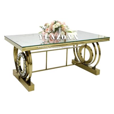 Bon prix Table de banquet avec cadre en acier inoxydable et décorations en cristal pour mariages, hôtels, événements, table avec plateau en verre miroir, mobilier d'hôtel en ligne
