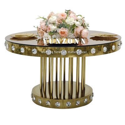Bon prix Table de cristal de mariage ronde dorée avec une base métallique en acier inoxydable pour les restaurants Banquets et événements en ligne