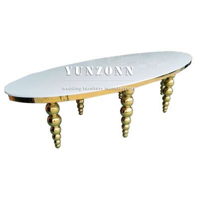 Bon prix Table ovale de mariage en MDF blanc avec pieds en acier inoxydable pour événement festif en ligne
