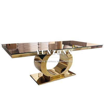 Bon prix Meilleur vendeur Table de mariage de luxe à base ronde en or en acier inoxydable et verre miroir Meubles d'hôtel de design moderne en ligne