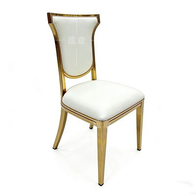 Bon prix Vente à chaud Moderne Pas cher Fête de mariage Événements Meubles Haut dos en acier inoxydable Or Banquet Chaise à manger en ligne