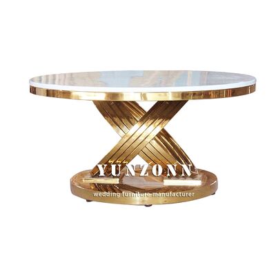 Bon prix Table d'appoint moderne en métal doré avec base en X et plateau en marbre en ligne