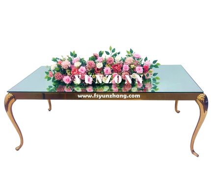 Bon prix Table de salle à manger rectangulaire moderne avec cadre en acier inoxydable et plateau en verre pour événements extérieurs pour mariages et hôtels en ligne