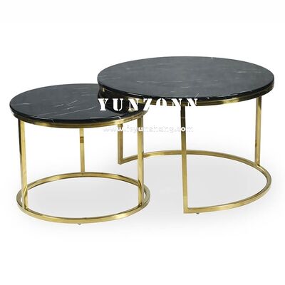 Bon prix Meubles ménagers minimalistes Tables de nidification métalliques avec verre noir / marbre en haut Table de canapé rond Table de café en verre trempé en ligne
