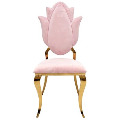 Bon prix Hôtel banquet fleur de tulipes dos empilable chaises de mariage en velours rose pour l'événement de fête en ligne