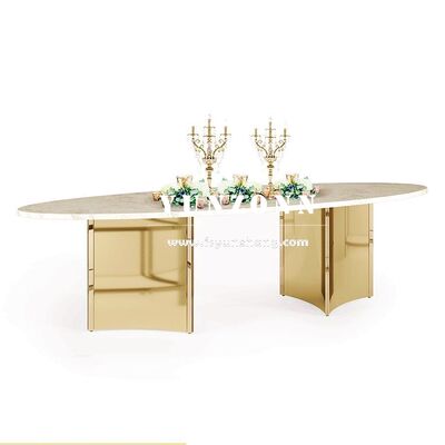 Bon prix Table à manger rectangulaire de luxe en acier inoxydable doré avec base en laiton en ligne