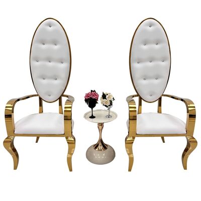 Bon prix Chaise de style luxueux, en promotion, à dossier haut en acier inoxydable avec accoudoir, chaise de roi pour mariage en ligne